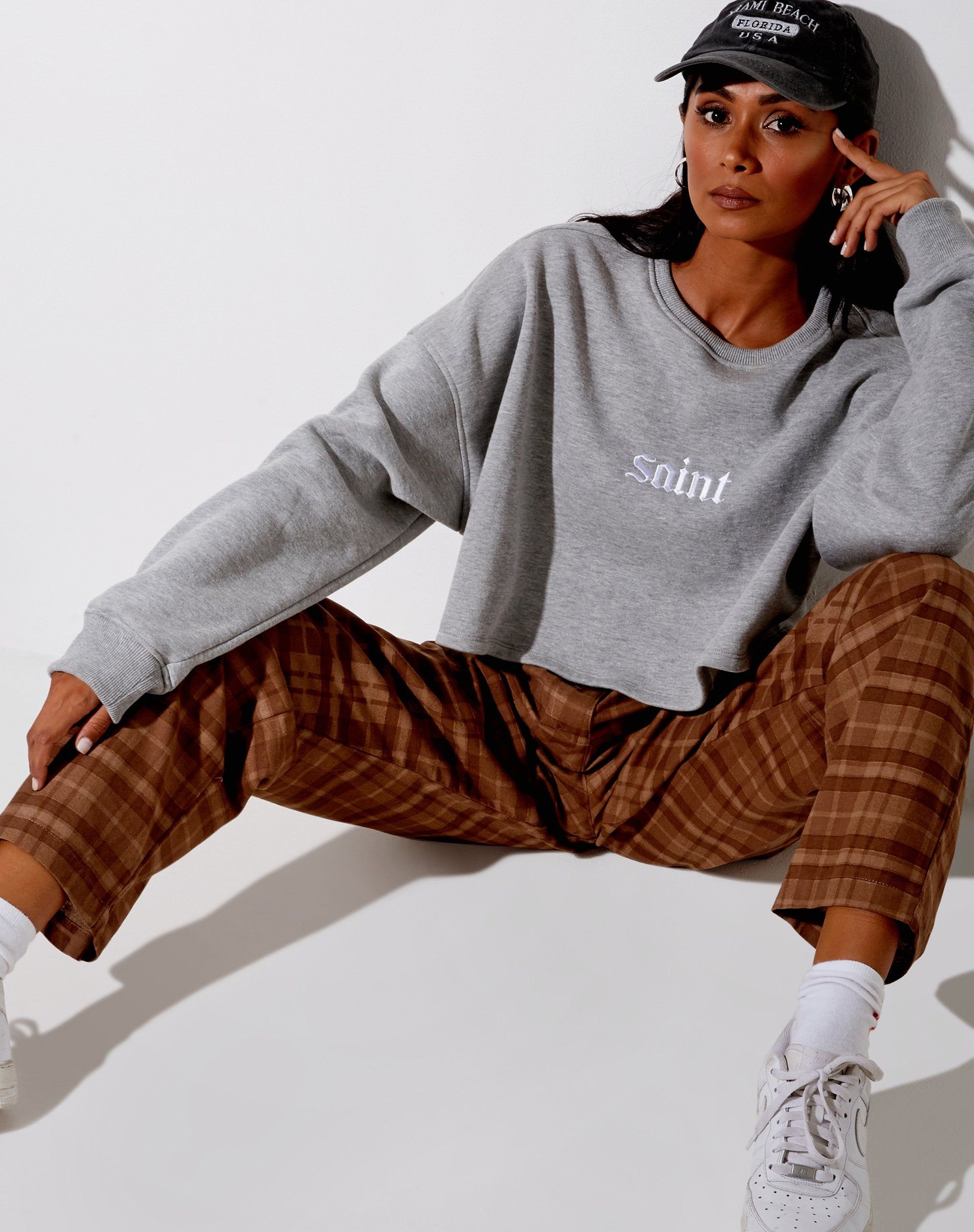 Sakila Trouser in Brown Check sold by Motel Rocks