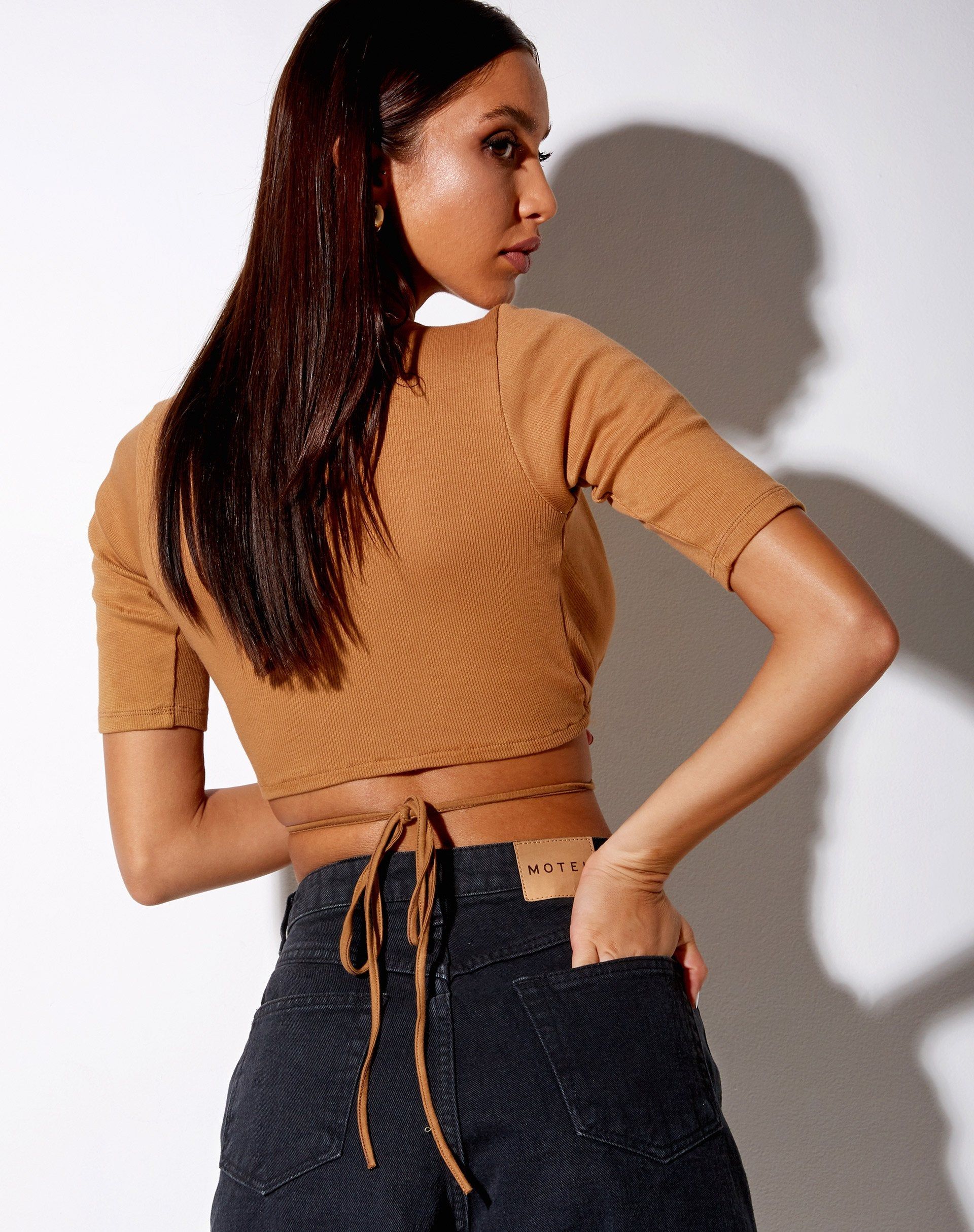 Liena Crop Top in Rib Dark Tan sold by Motel Rocks product image thumbnail 2