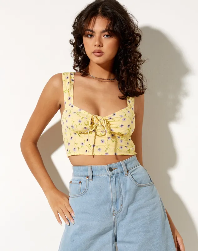 Ridis Vest Crop Top in Wild Flower Lemon Drop sold by Motel Rocks