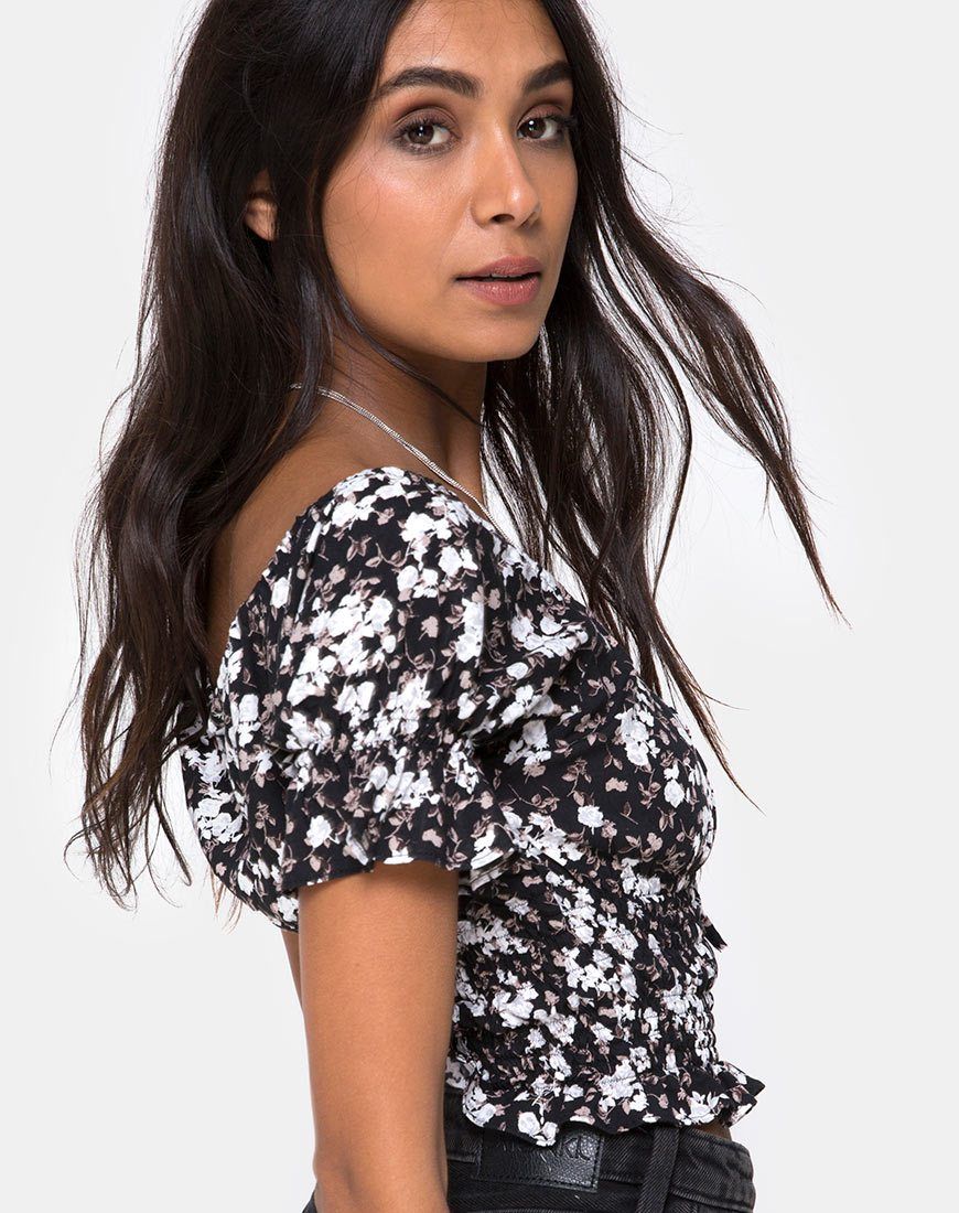Evony Top in Dark Wild Flower sold by Motel Rocks product image thumbnail 2