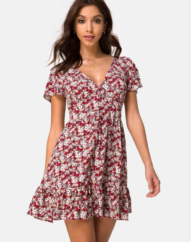 Laily Skater Dress in Floral Charm Red sold by Motel Rocks