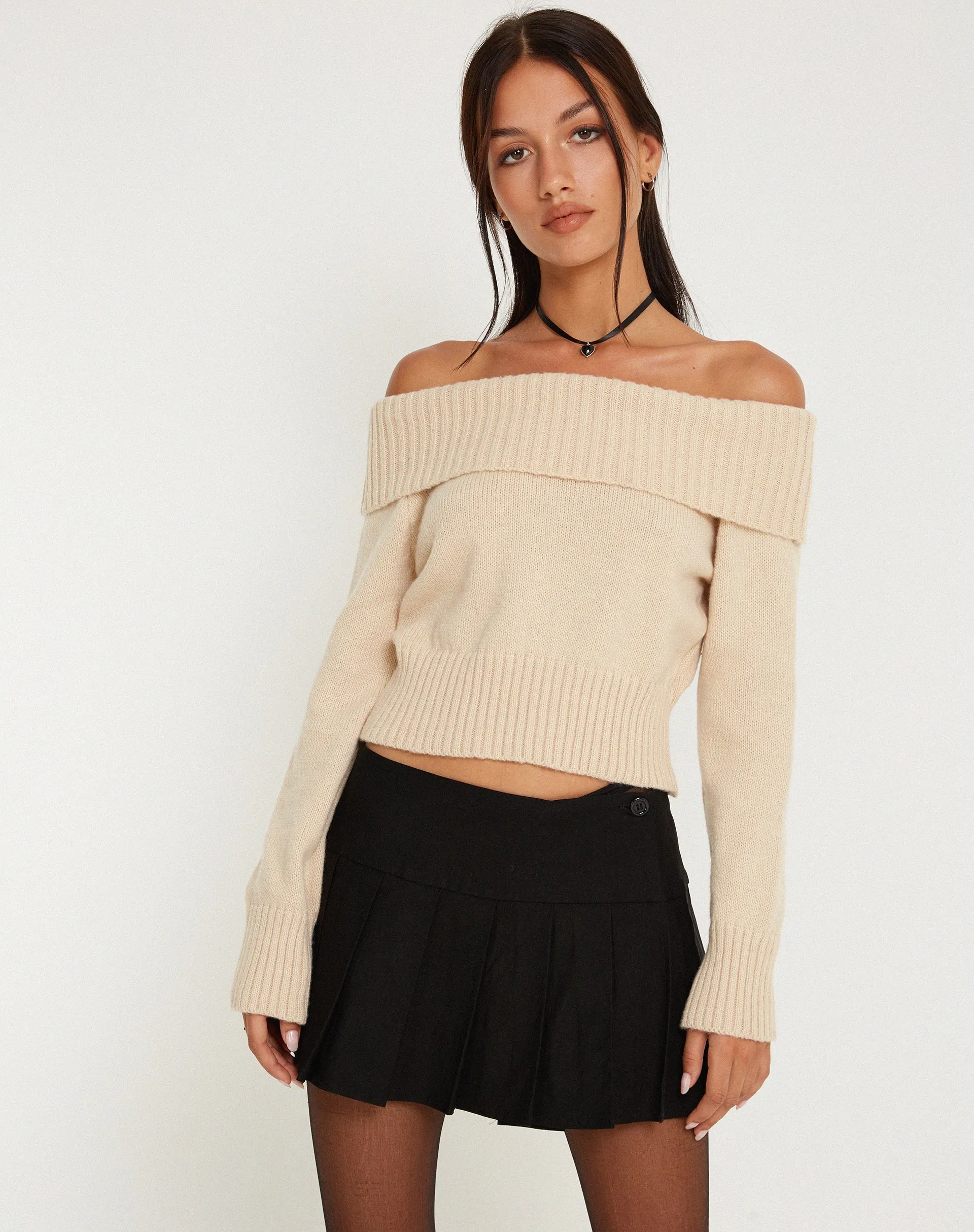 Koriya Bardot Top in Birch Cream sold by Motel Rocks product image thumbnail 2