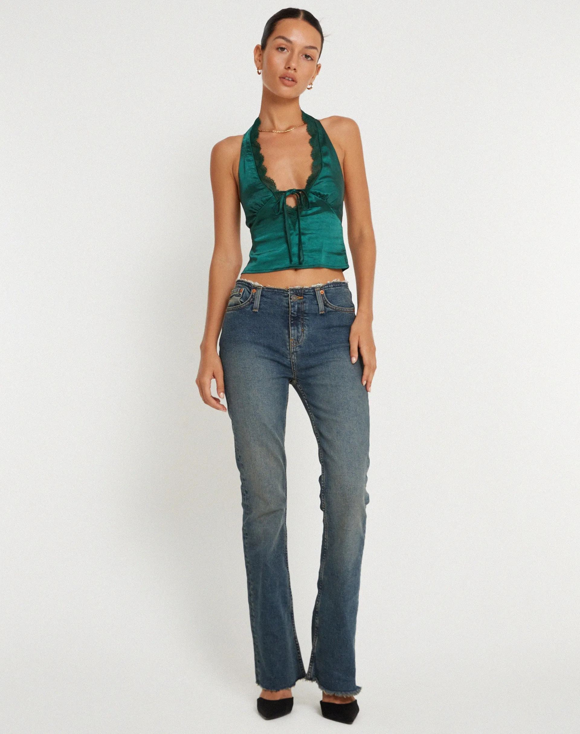 Mutsuki Halterneck Top in Satin Forest Green sold by Motel Rocks product image thumbnail 3