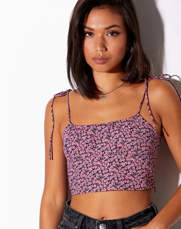 Hemary Crop Top in Floral Fun Pink sold by Motel Rocks