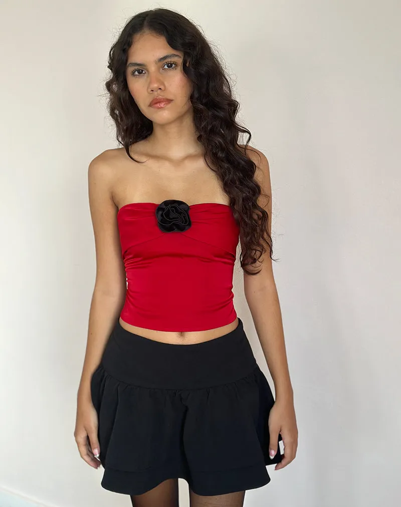 Astrum Satin Bandeau Top in Red with Black Rose sold by Motel Rocks product image thumbnail 4