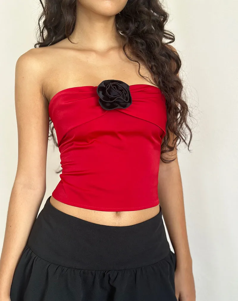 Astrum Satin Bandeau Top in Red with Black Rose sold by Motel Rocks product image thumbnail 2