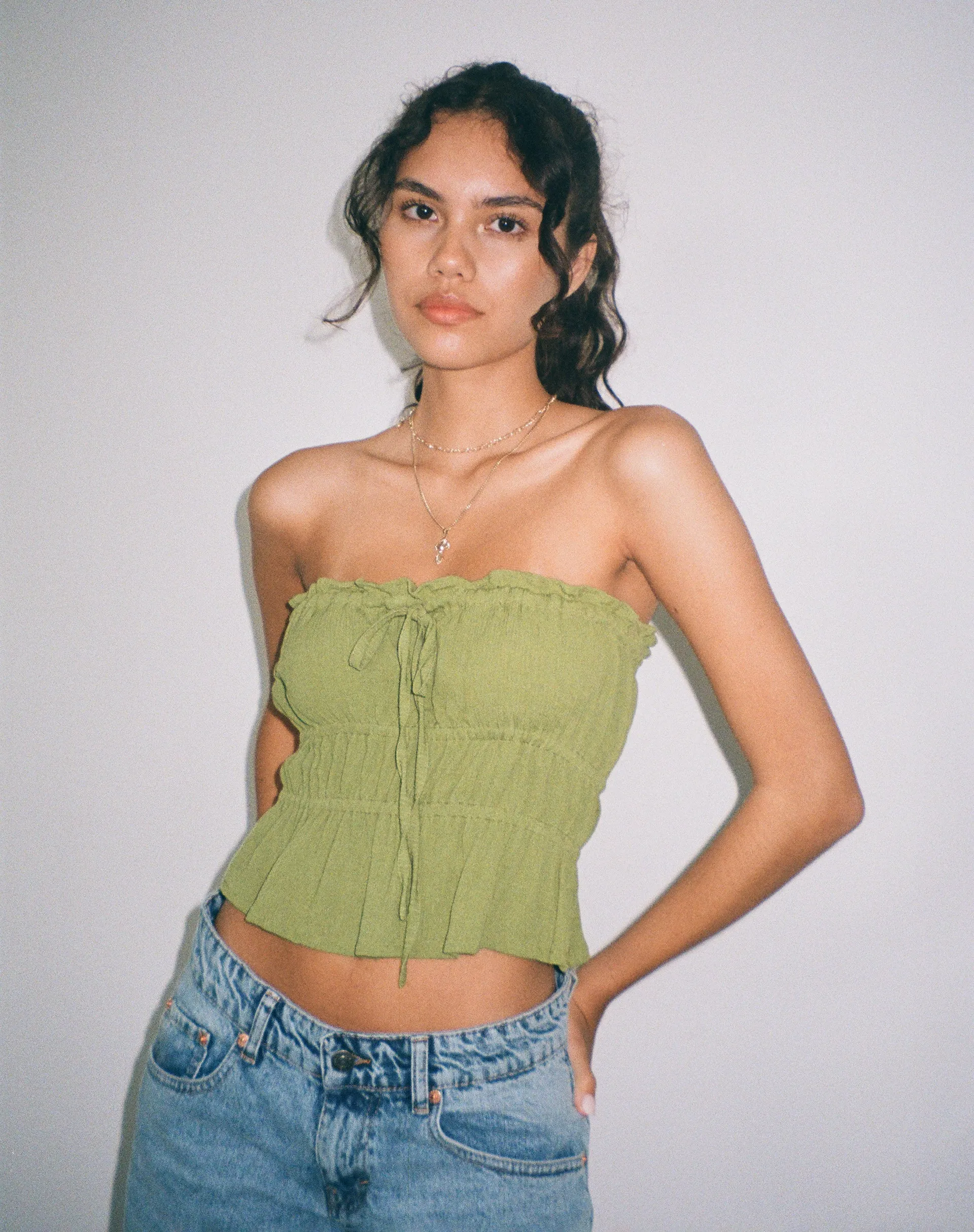 Cove Bandeau Top in Crinkle Green Sweet Pea sold by Motel Rocks product image thumbnail 3
