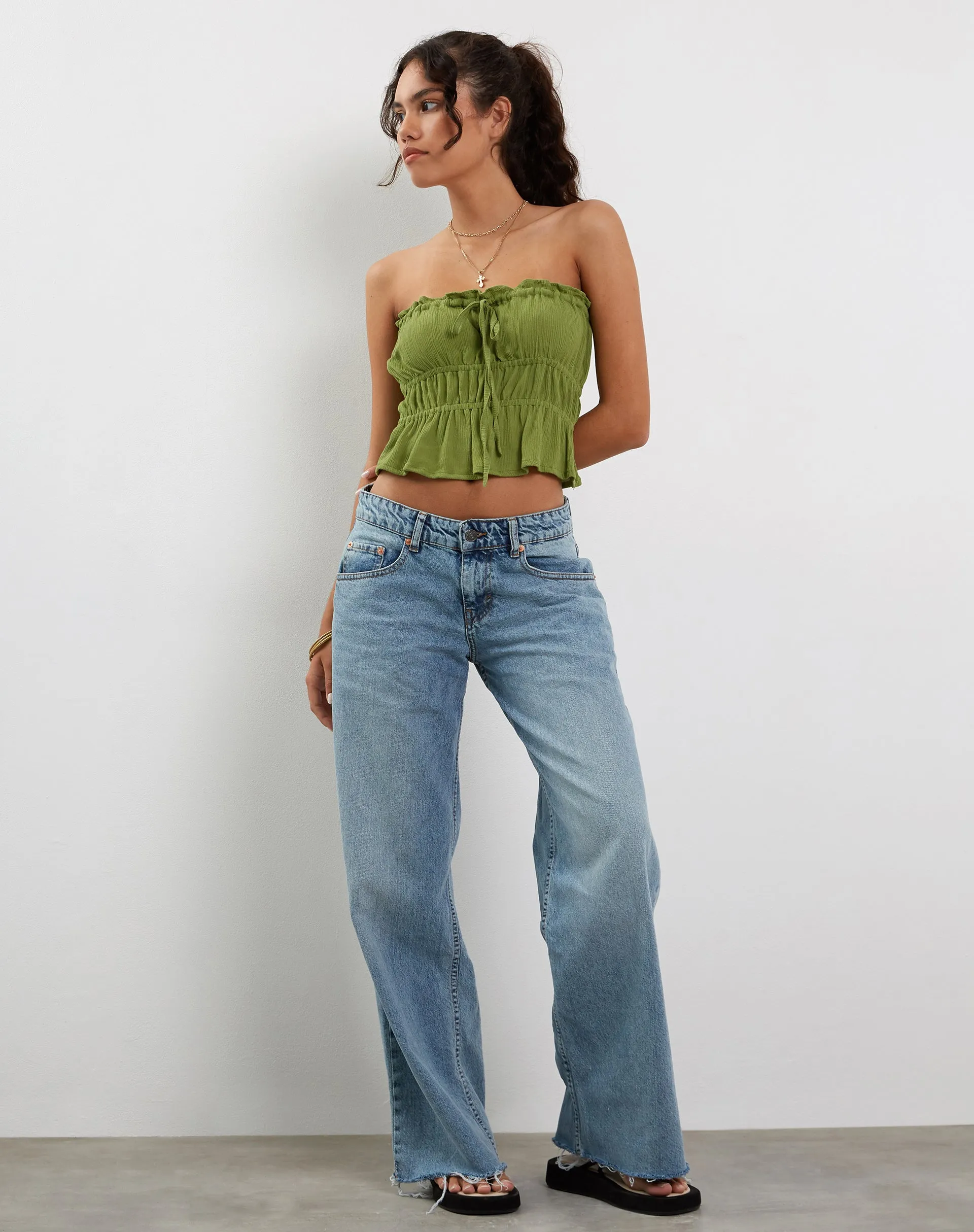 Cove Bandeau Top in Crinkle Green Sweet Pea sold by Motel Rocks product image thumbnail 4