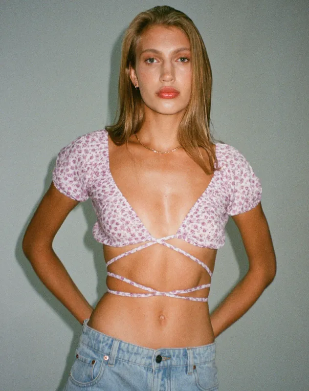 Jiena Crop Top in Ditsy Rose Lilac sold by Motel Rocks