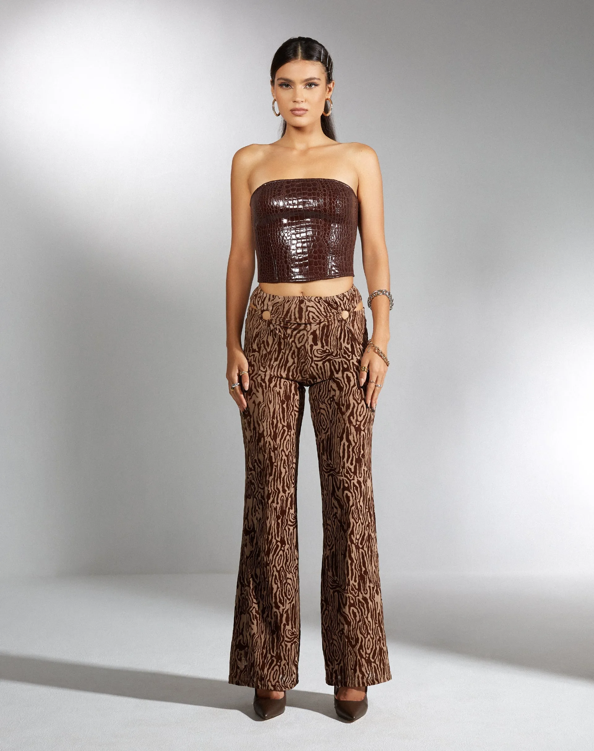 Dena Top in Croc PU Dark Brown sold by Motel Rocks product image thumbnail 5