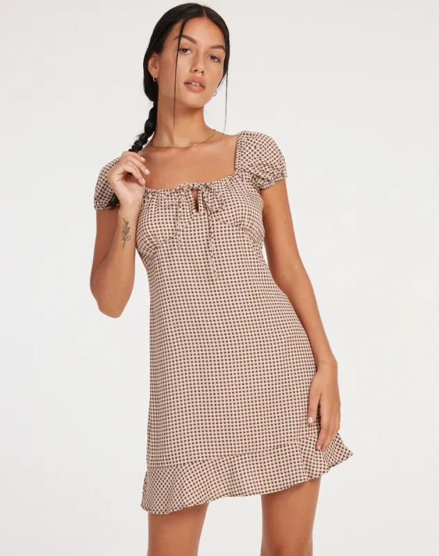 Galaca Mini Dress in Mini Gingham sold by Motel Rocks