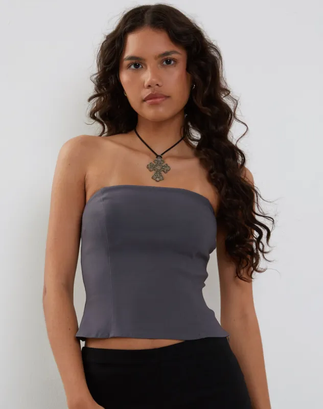 Maribaya Longline Corset Top in Charcoal Soft Tailoring sold by Motel Rocks