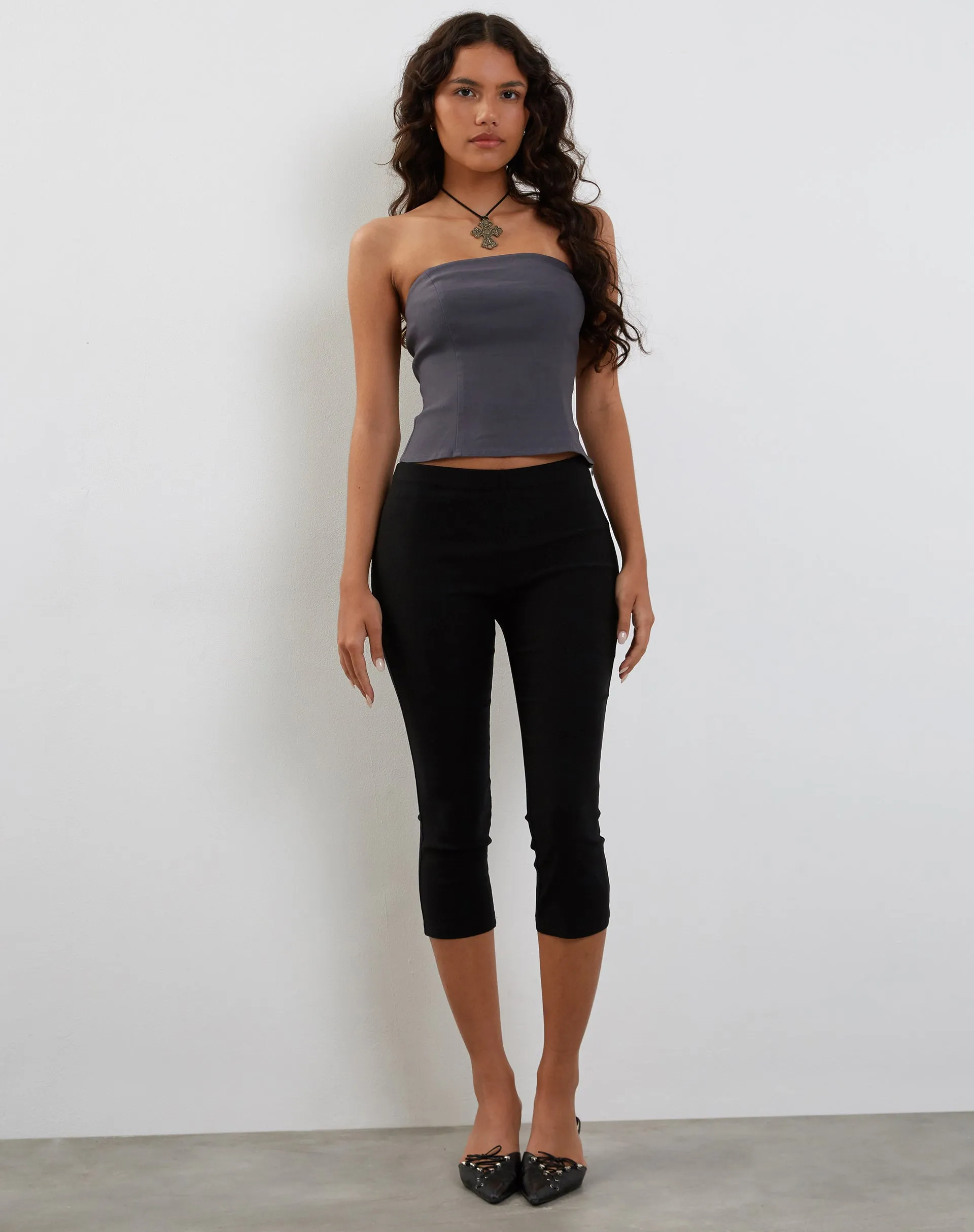Maribaya Longline Corset Top in Charcoal Soft Tailoring sold by Motel Rocks product image thumbnail 2