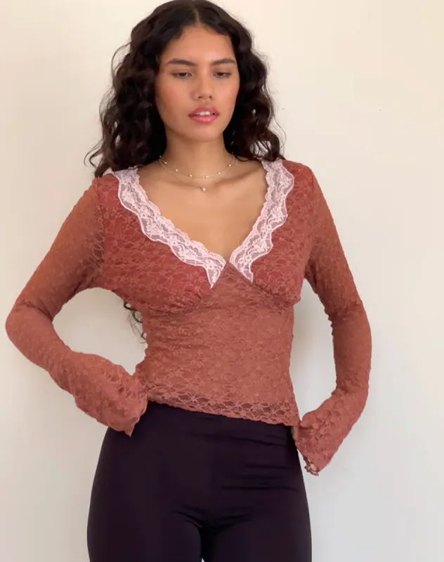 Chantal Long Sleeve Lace Top in Withered Rose made by Motel Rocks