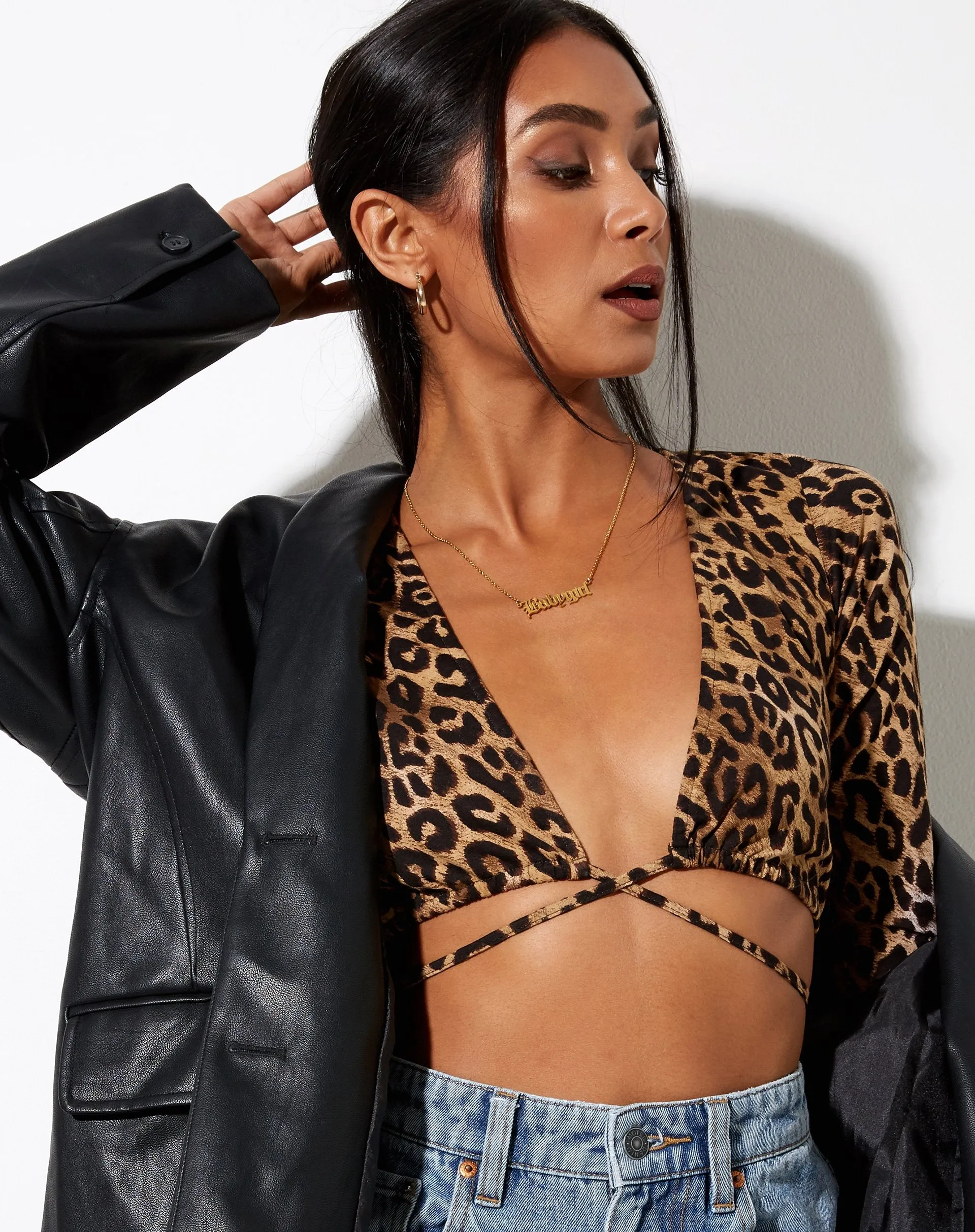 Lieneva Crop Top in Night Leopard Brown sold by Motel Rocks product image thumbnail 5