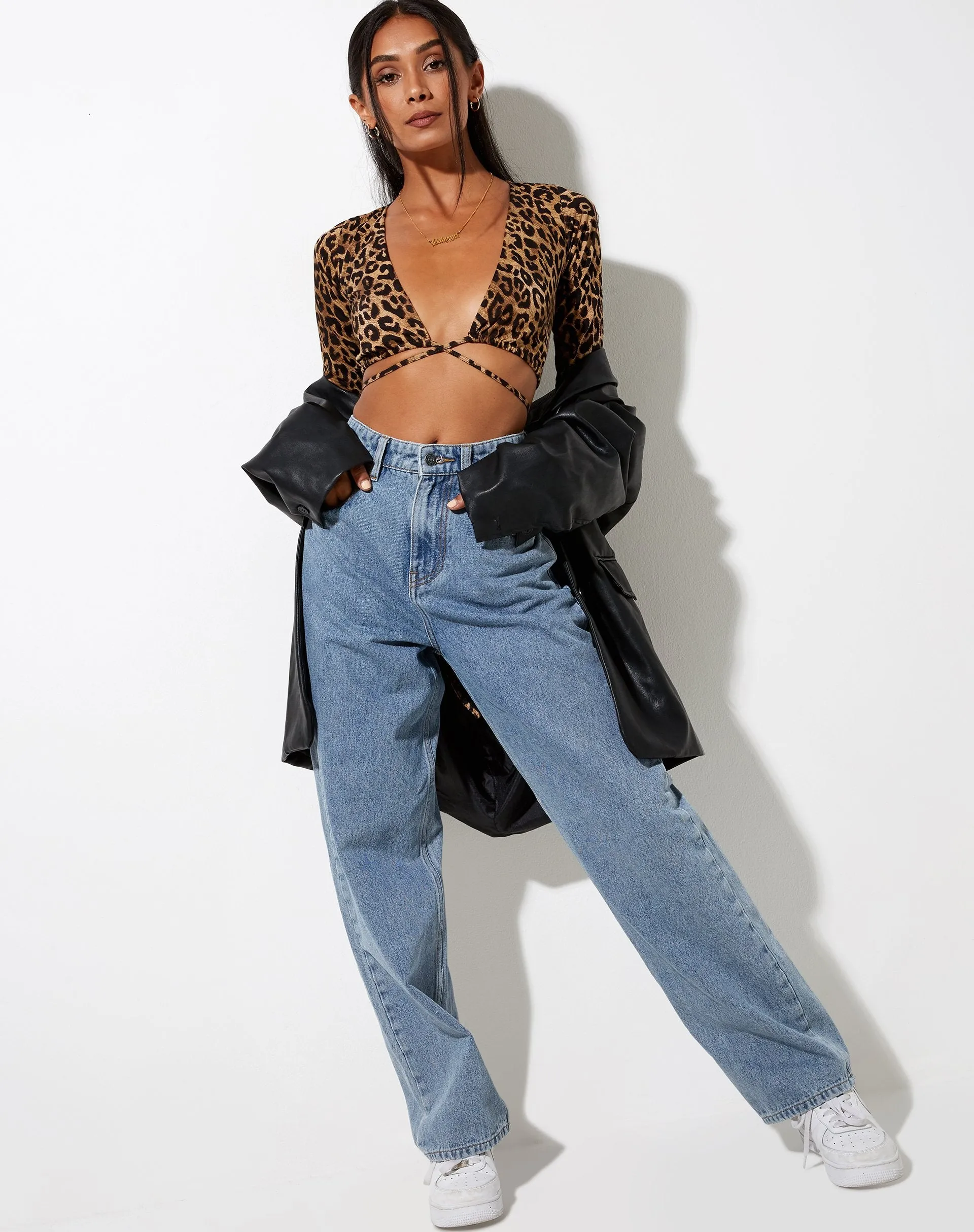 Lieneva Crop Top in Night Leopard Brown sold by Motel Rocks product image thumbnail 4