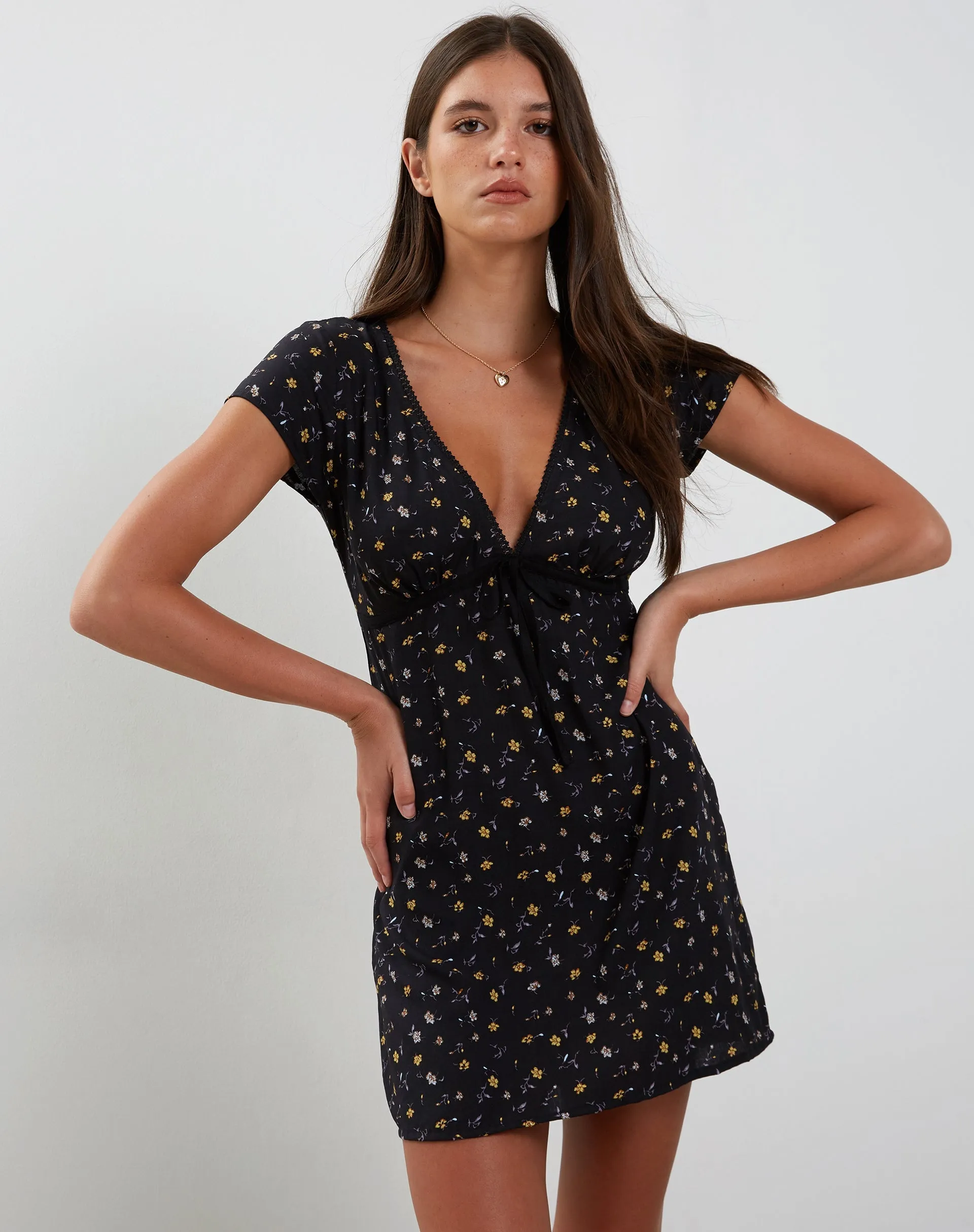Evilia Mini Dress in Pretty Petal Black sold by Motel Rocks product image thumbnail 4