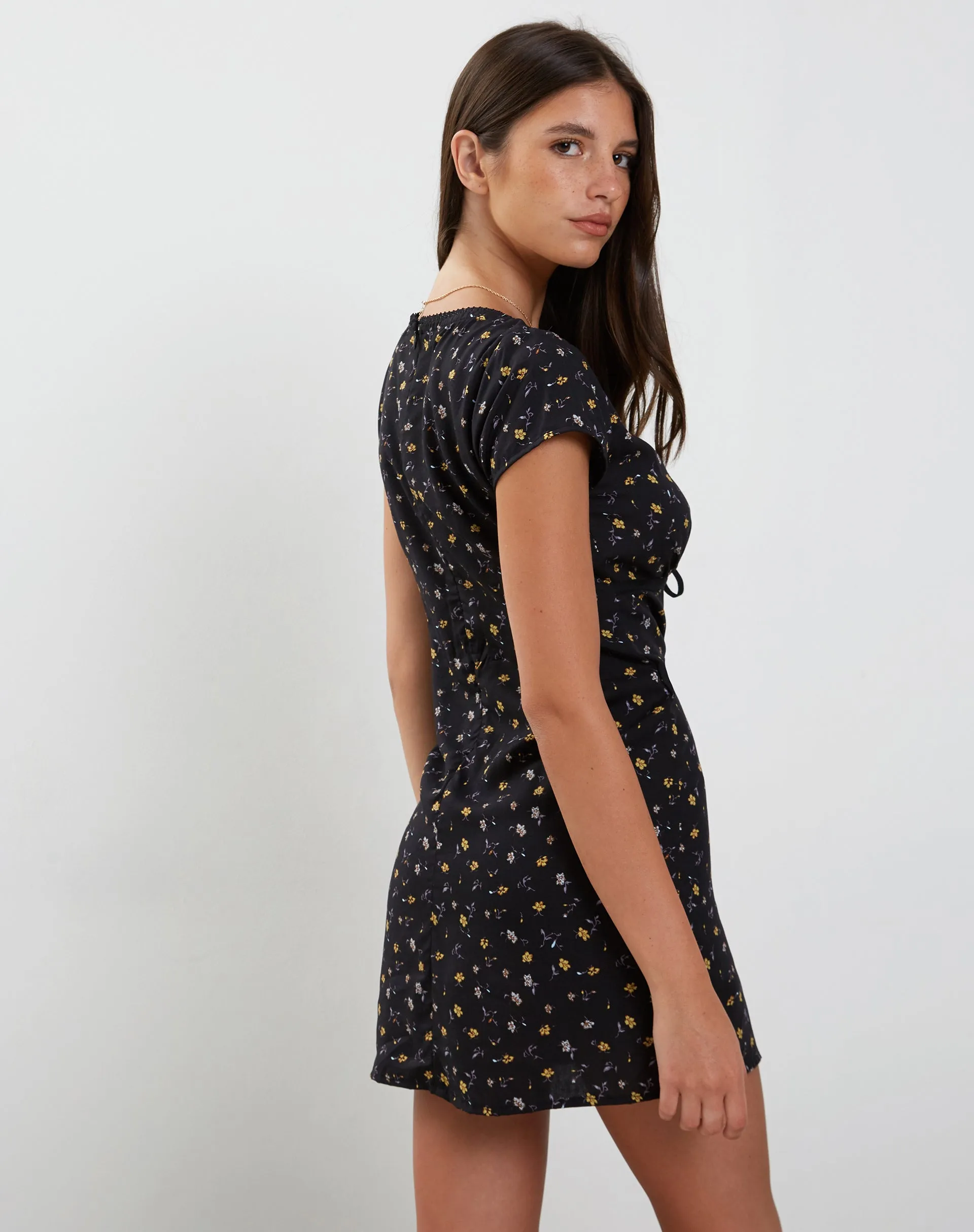 Evilia Mini Dress in Pretty Petal Black sold by Motel Rocks product image thumbnail 5