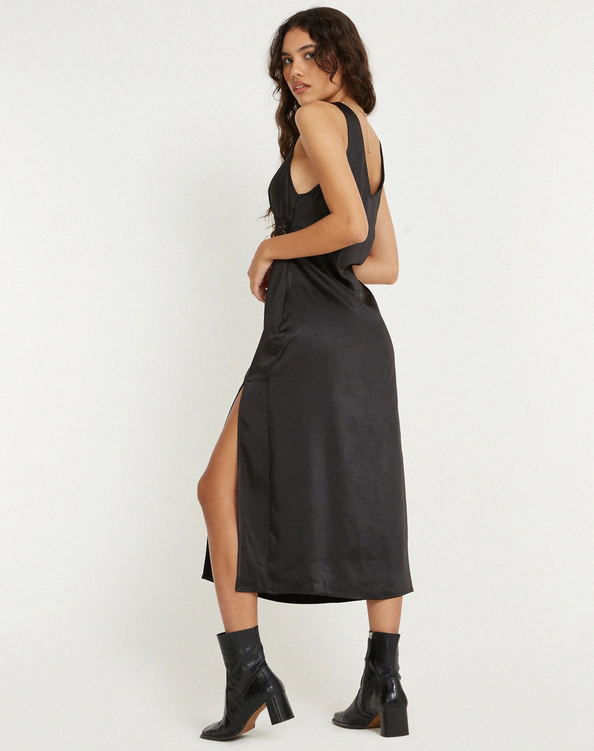 Damora Midi Dress in Satin Black sold by Motel Rocks product image thumbnail 3