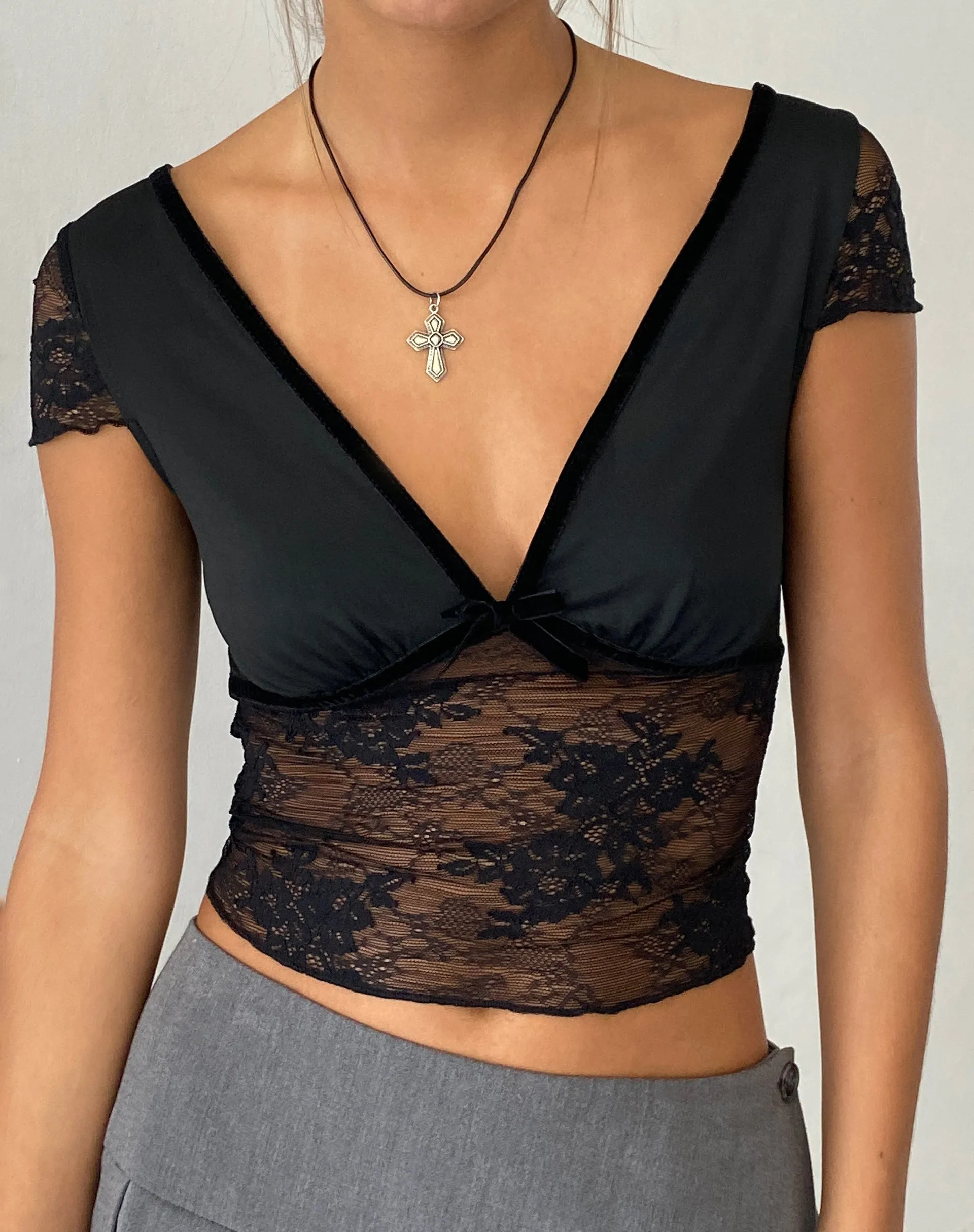 Prili Plunge Neck Top in Lace Black sold by Motel Rocks product image thumbnail 3