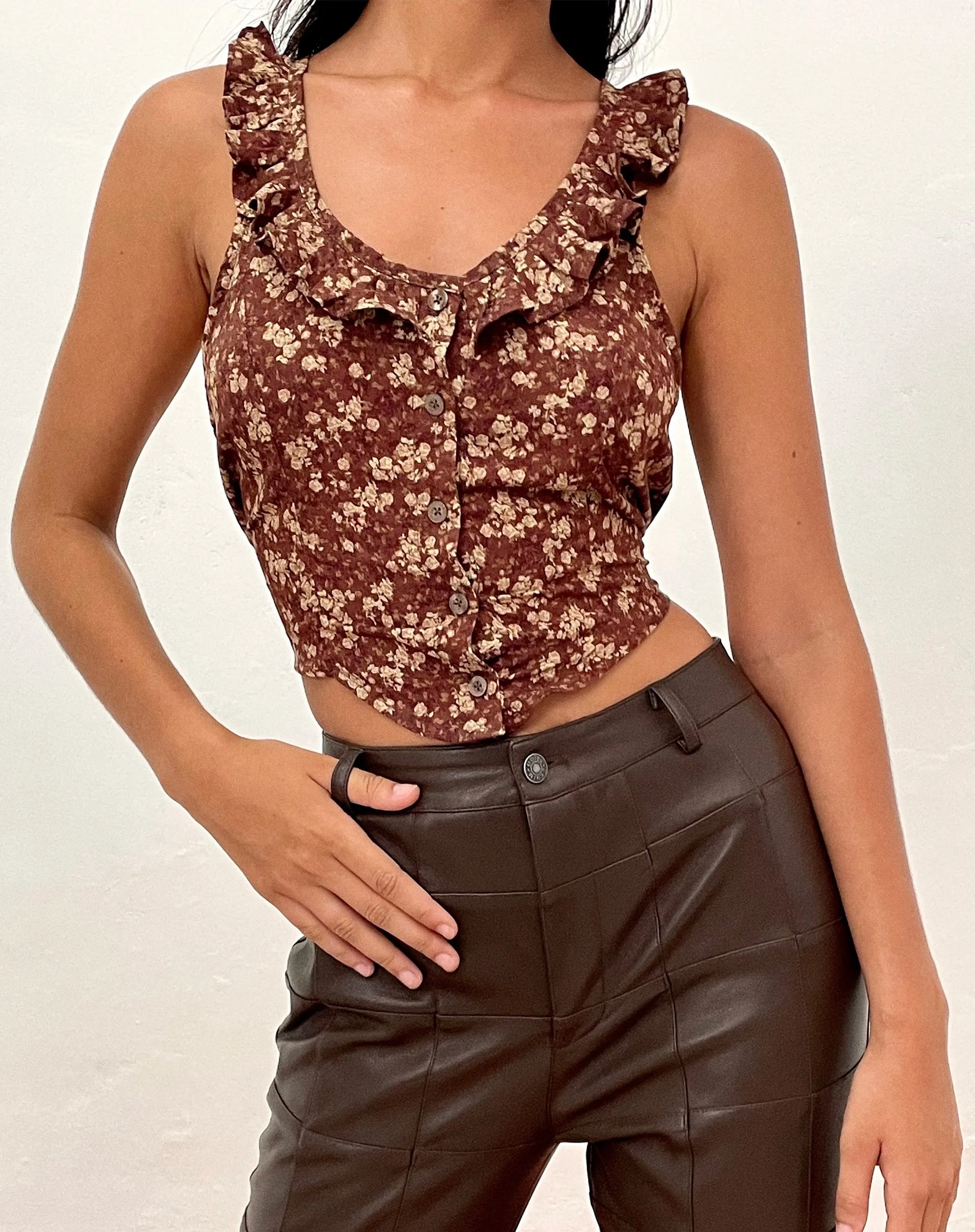 Julka Cami Top in Earthy Floral Brown sold by Motel Rocks product image thumbnail 3