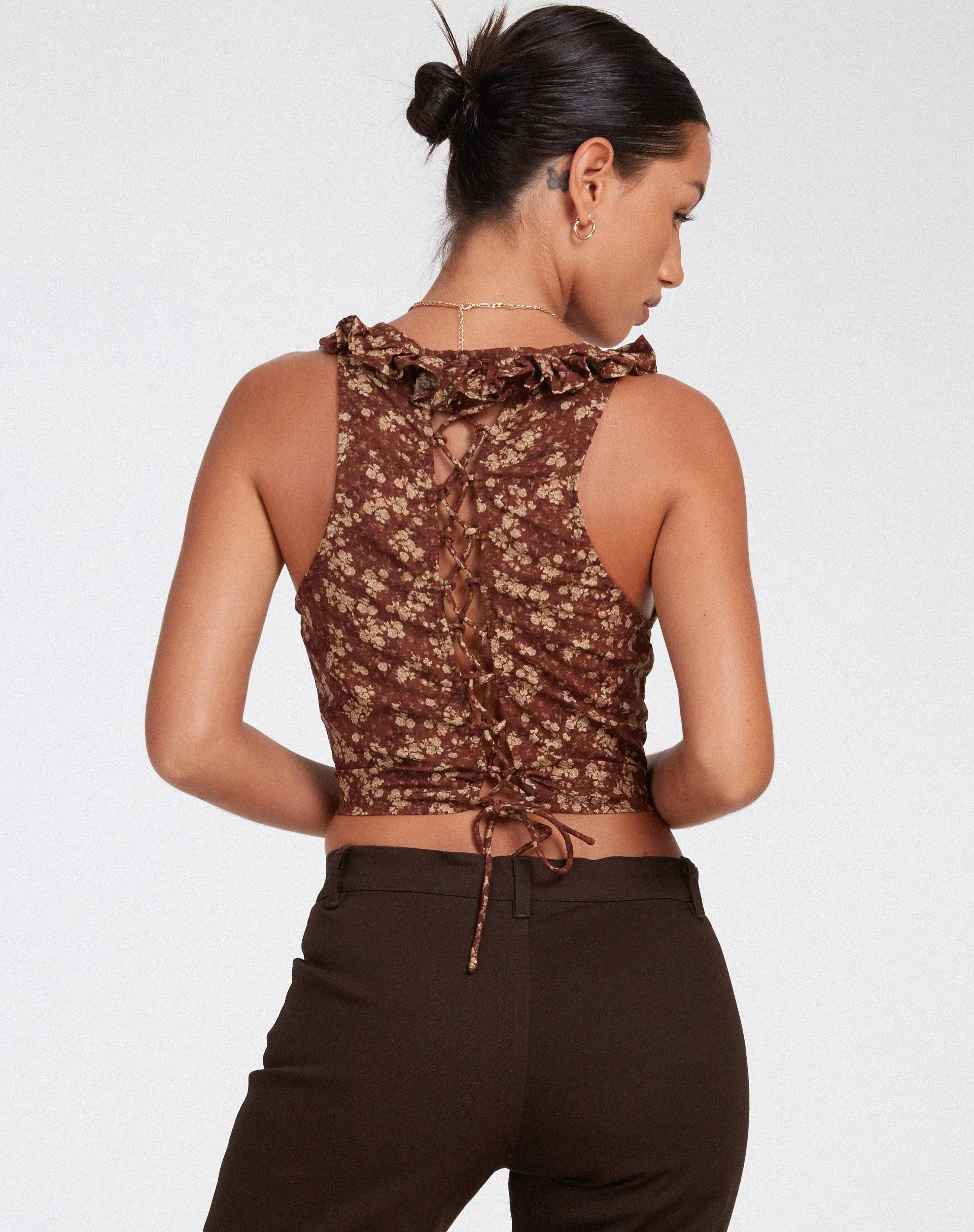 Julka Cami Top in Earthy Floral Brown sold by Motel Rocks product image thumbnail 5