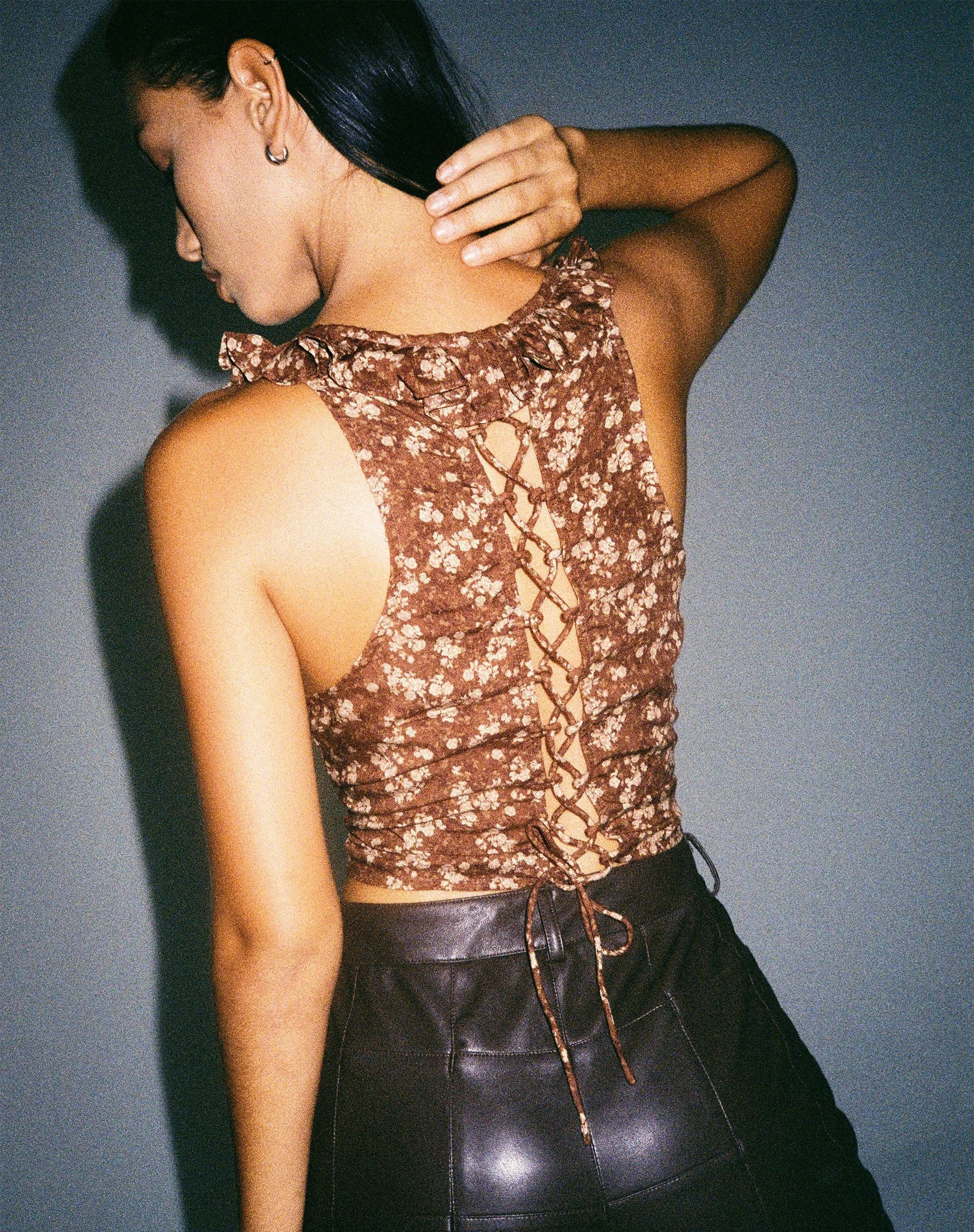 Julka Cami Top in Earthy Floral Brown sold by Motel Rocks product image thumbnail 2