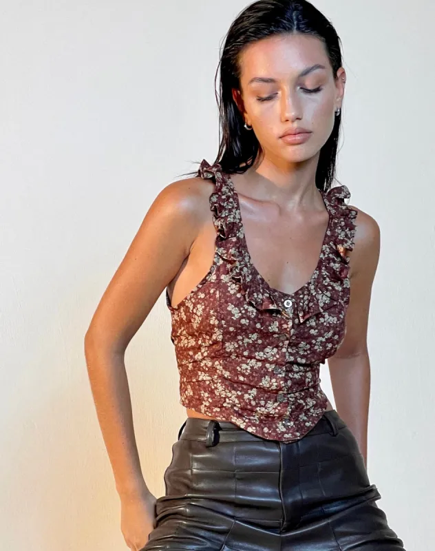 Julka Cami Top in Earthy Floral Brown made by Motel Rocks