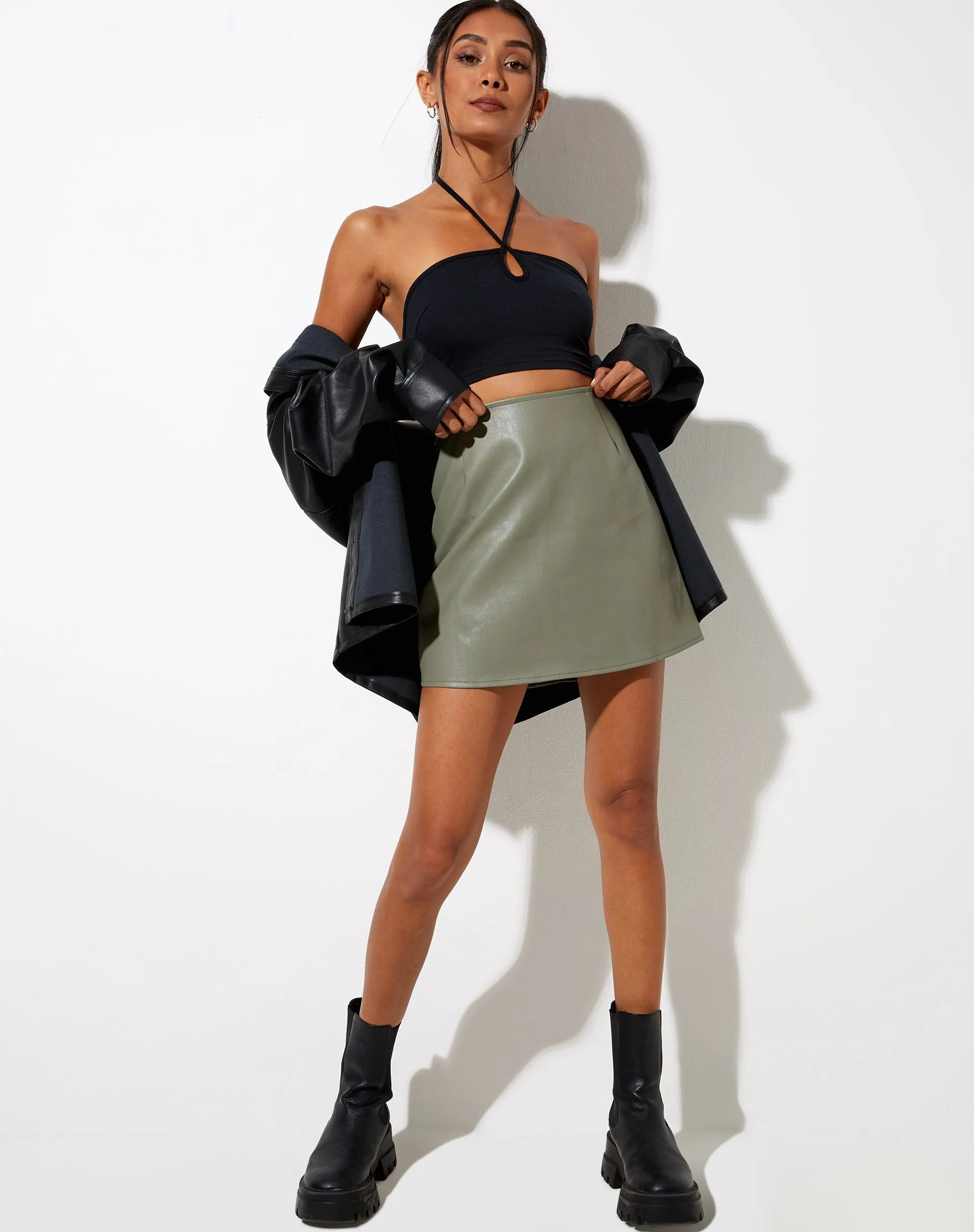 Pelmo Mini Skirt in Pu Green sold by Motel Rocks product image thumbnail 4