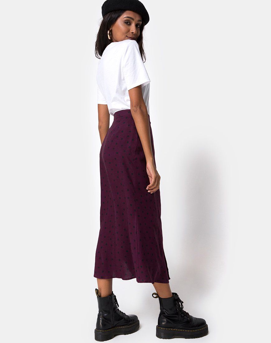 Marni Midi Skirt in Skater Polka Wine sold by Motel Rocks product image thumbnail 4