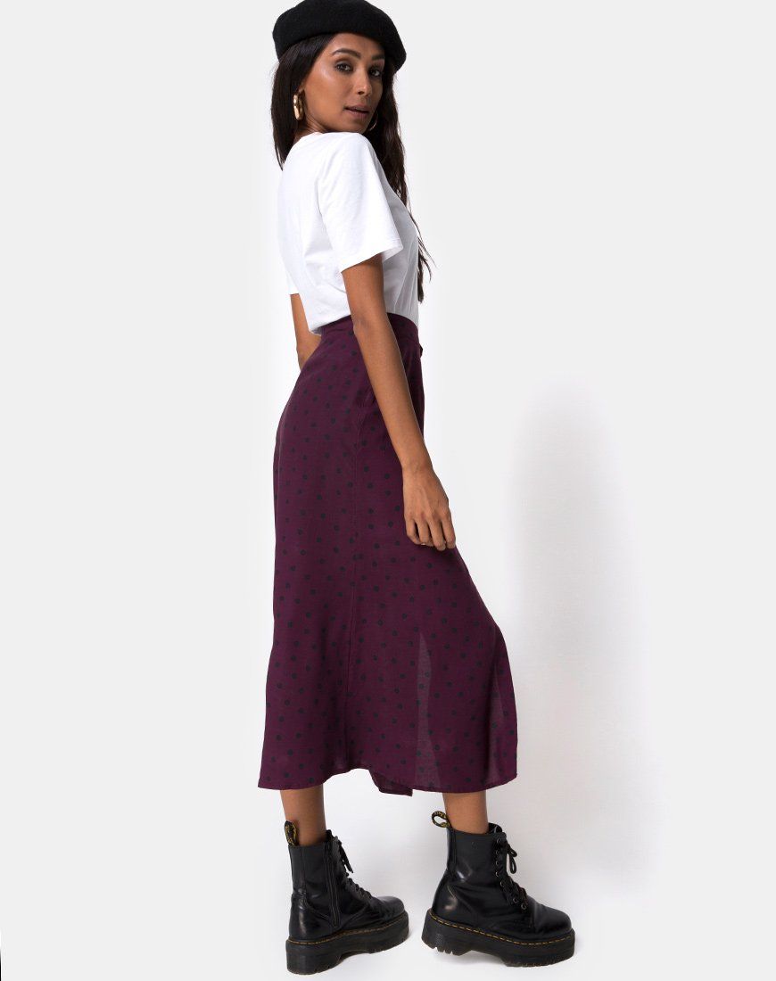 Marni Midi Skirt in Skater Polka Wine sold by Motel Rocks product image thumbnail 2