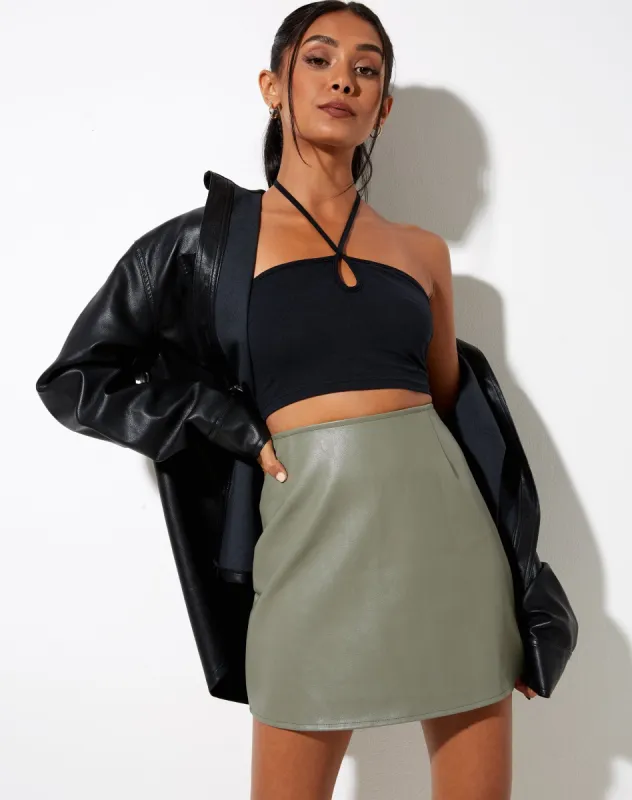Pelmo Mini Skirt in Pu Green sold by Motel Rocks