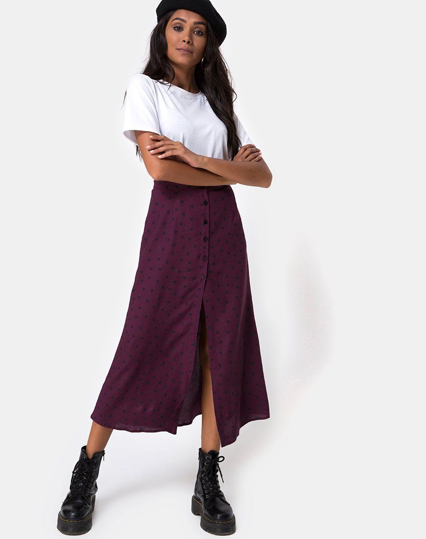 Marni Midi Skirt in Skater Polka Wine sold by Motel Rocks product image thumbnail 3