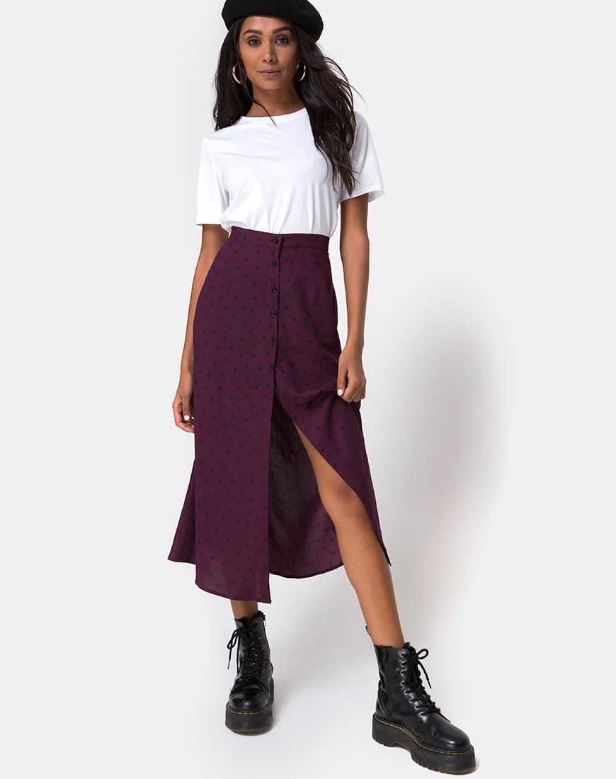 Marni Midi Skirt in Skater Polka Wine sold by Motel Rocks