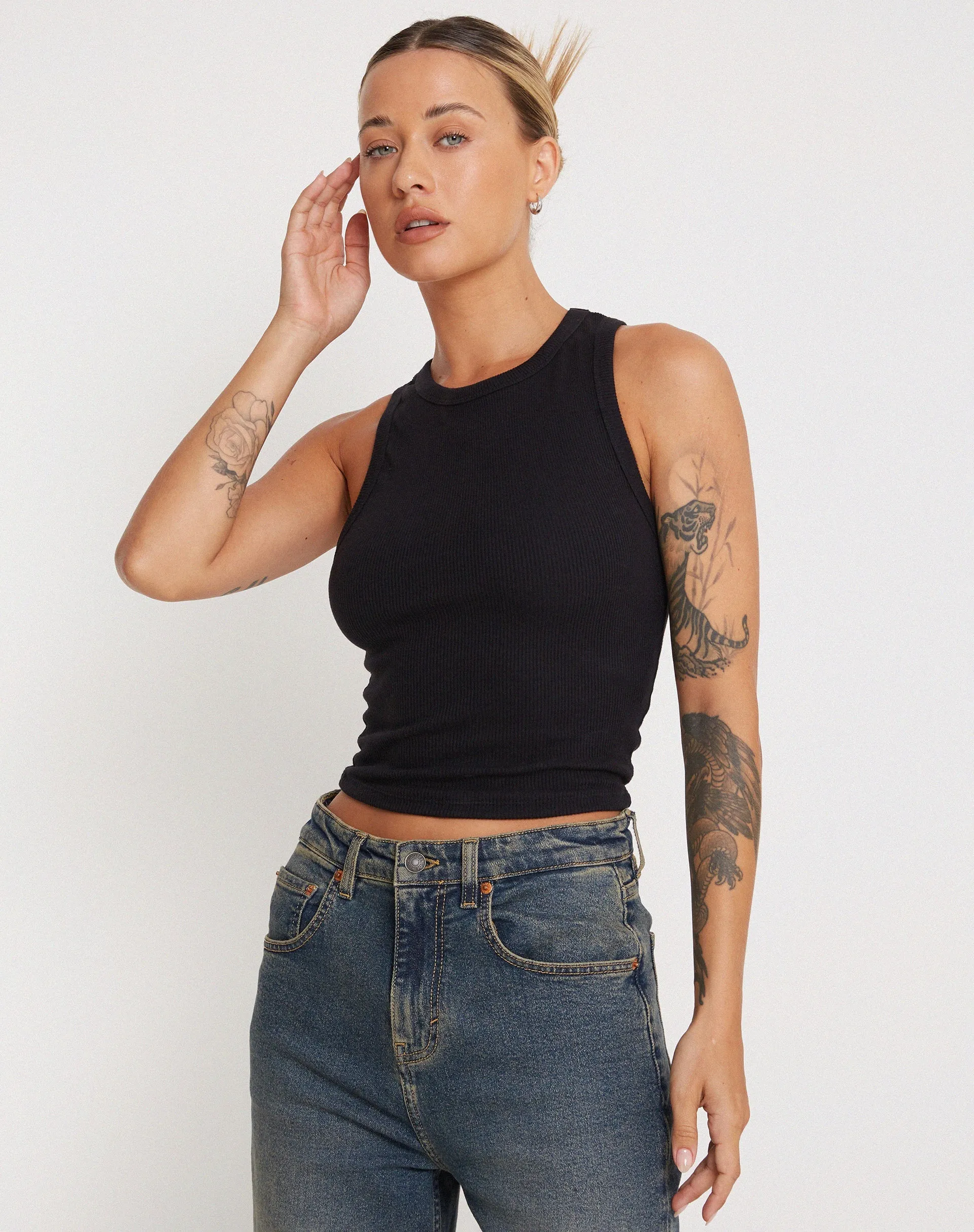 Rave Vest Top in Rib Black sold by Motel Rocks product image thumbnail 2