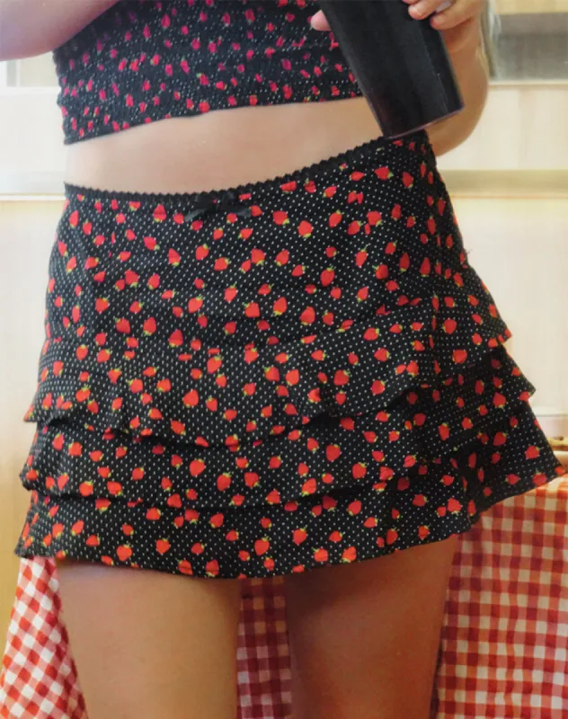 Camigi Mini Skirt in Strawberry Polka Black sold by Motel Rocks