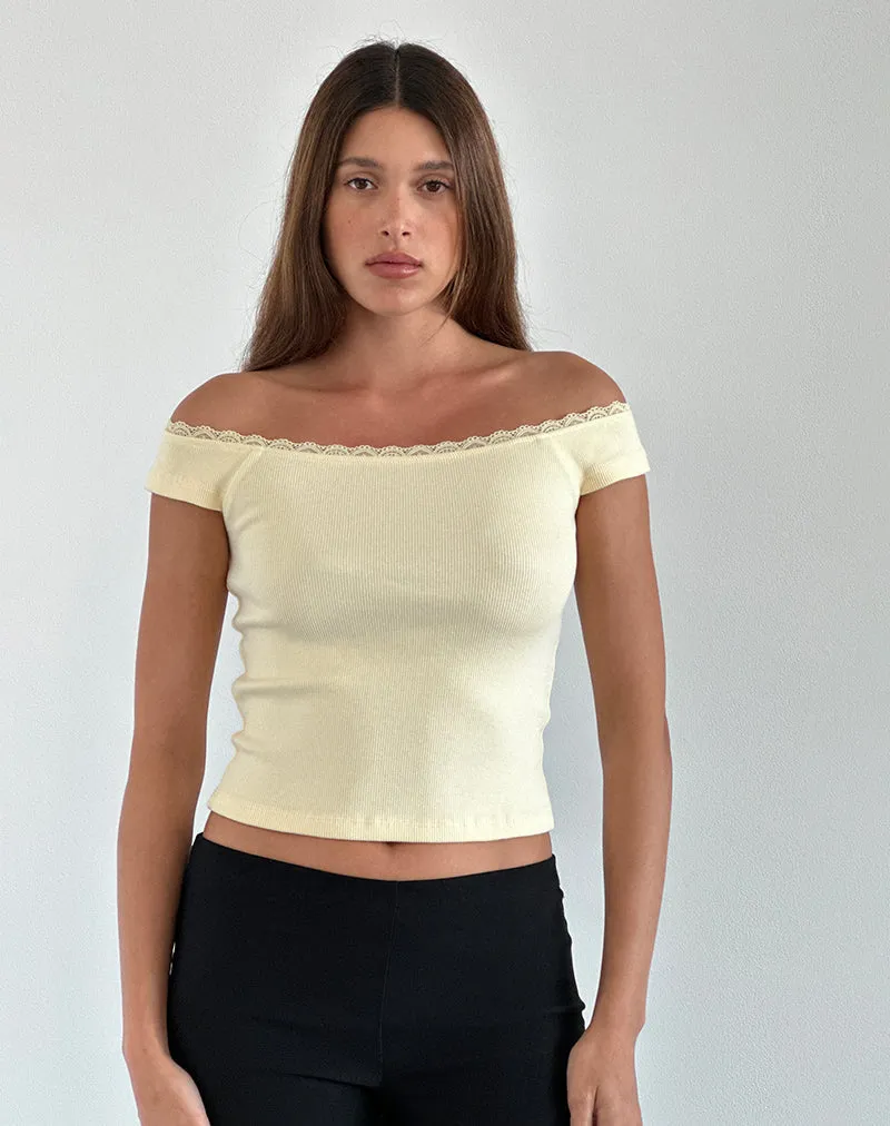 Chacha Top in Rib Lace Buttercream sold by Motel Rocks