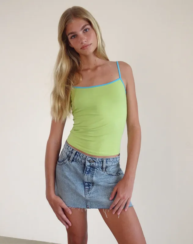 Solani Top in Green Banana with Blue Binding sold by Motel Rocks