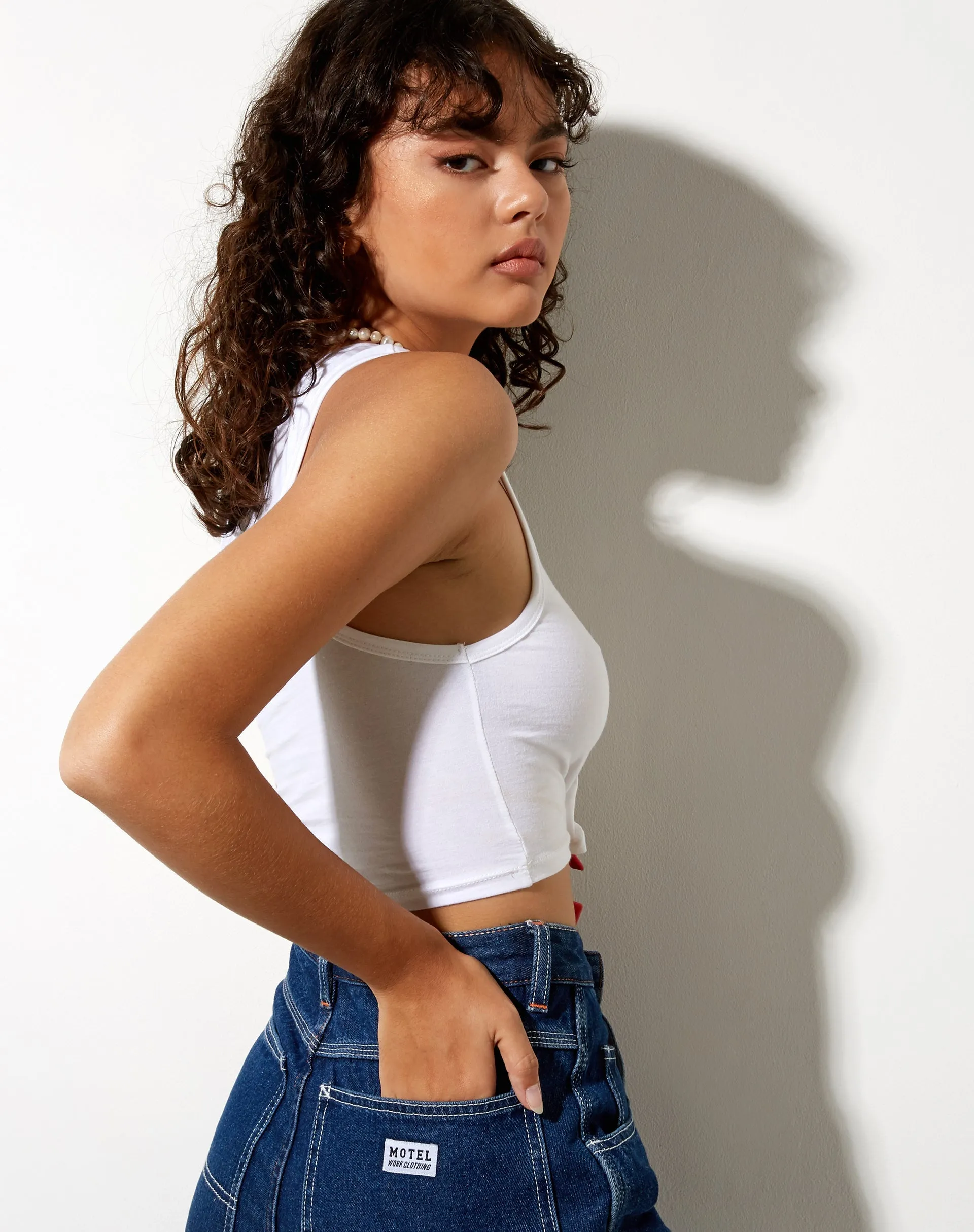 Vasque Vest Top in White Mushroom Embro sold by Motel Rocks product image thumbnail 2