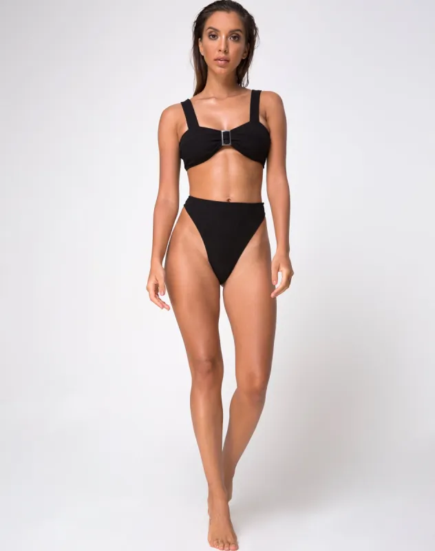 Kyla Bikini Bottom in Black Mini Rib sold by Motel Rocks