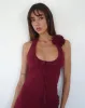 Margaret Ruffle Mini Dress in Plum Chiffon with Rosette sold by Motel Rocks