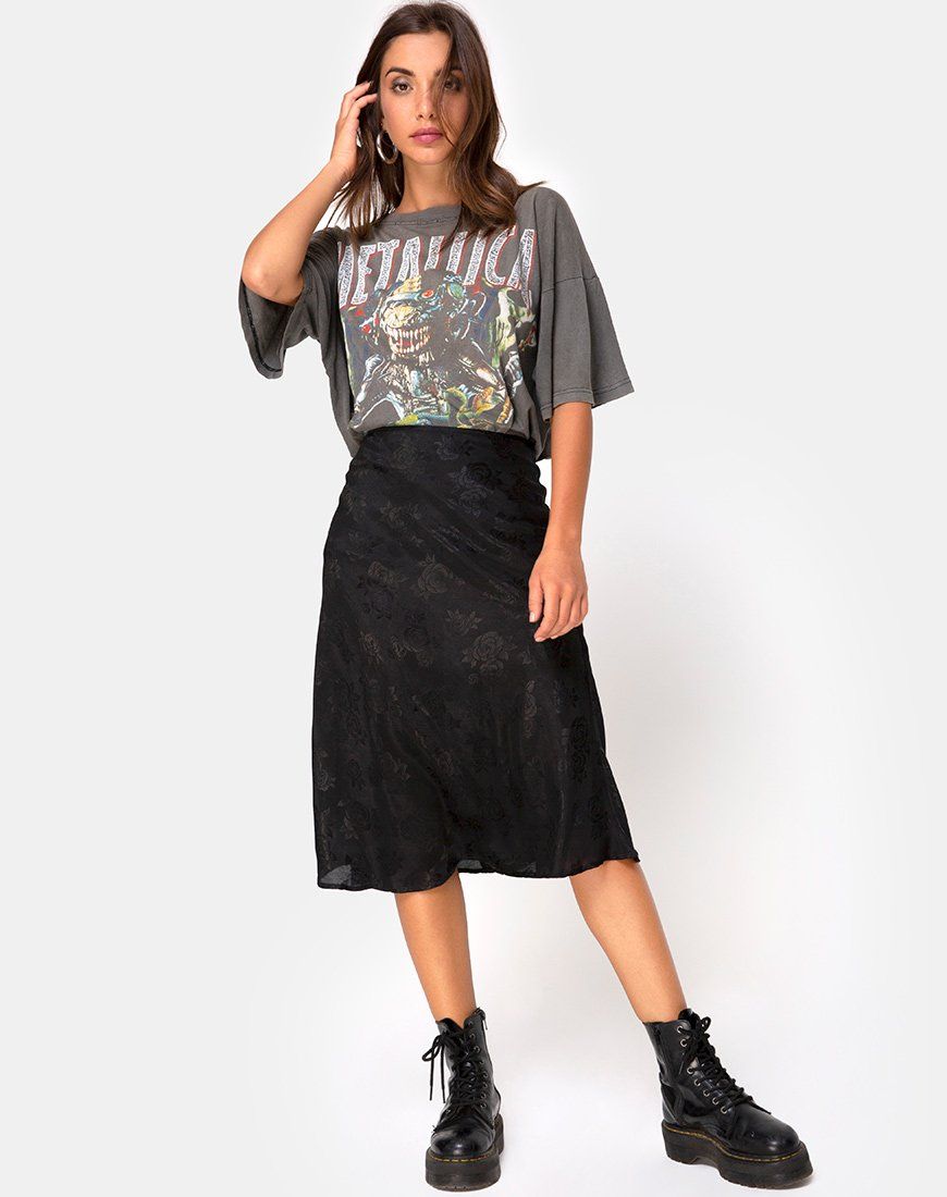 Tauri Midi Skirt in Satin Rose Black sold by Motel Rocks product image thumbnail 3