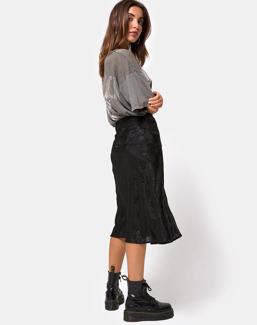 Tauri Midi Skirt in Satin Rose Black sold by Motel Rocks product image thumbnail 2