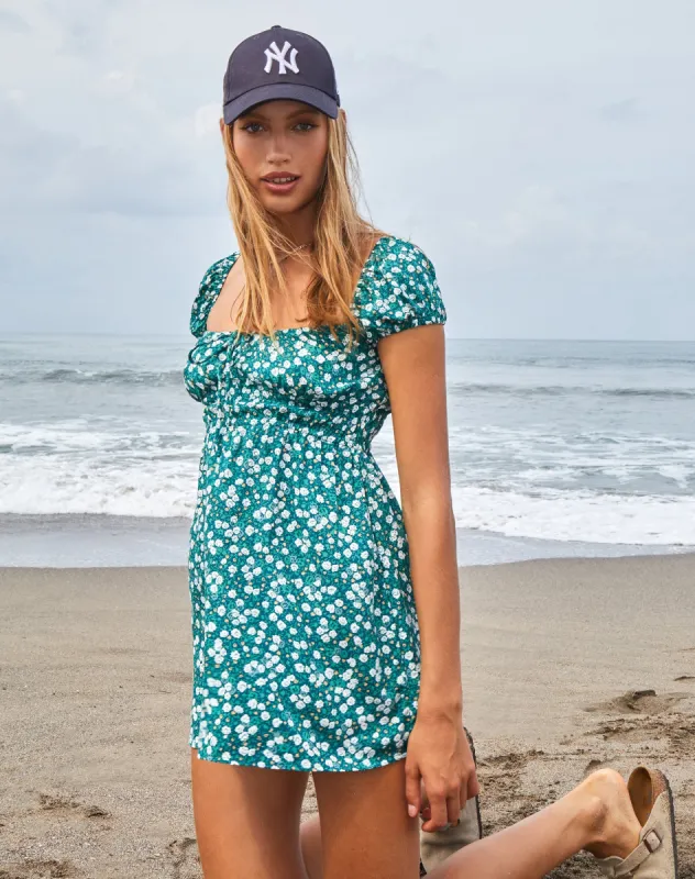 Galova Mini Dress in Floral Field Green sold by Motel Rocks