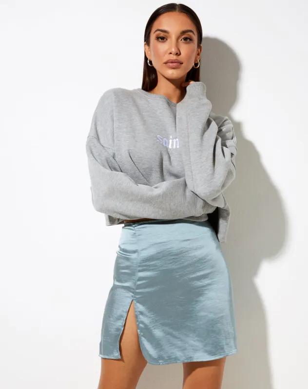 Shenka Mini Skirt in Satin Silver Blue sold by Motel Rocks