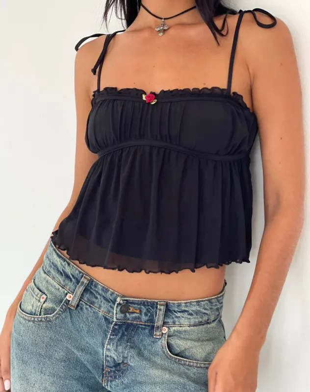 Damaris Cami Top in Black with Black Binding sold by Motel Rocks