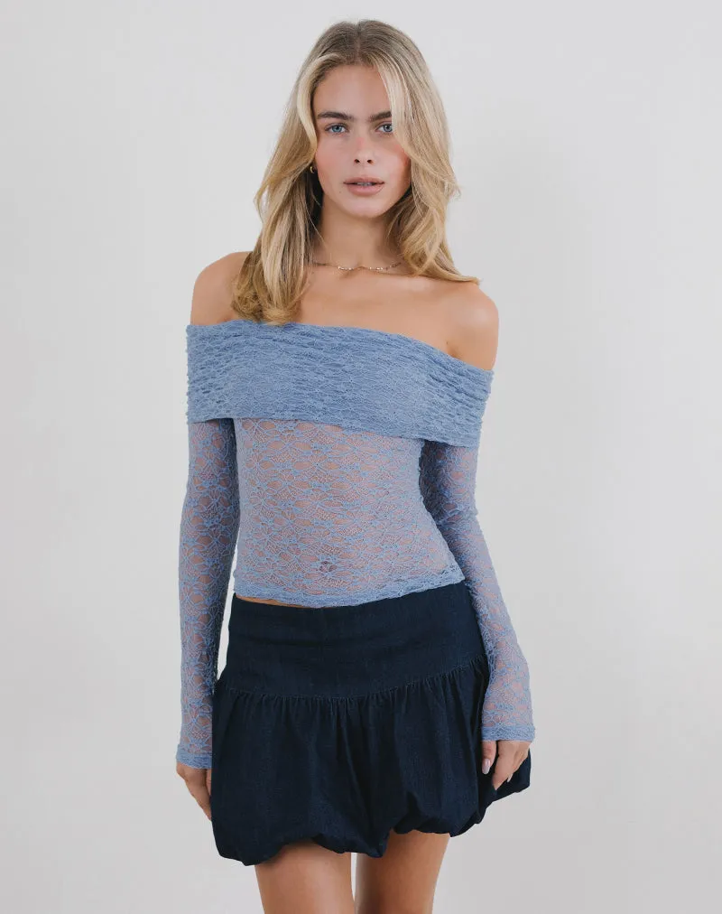 Nesta Bardot Top in Unlined Lace Blue sold by Motel Rocks product image thumbnail 2