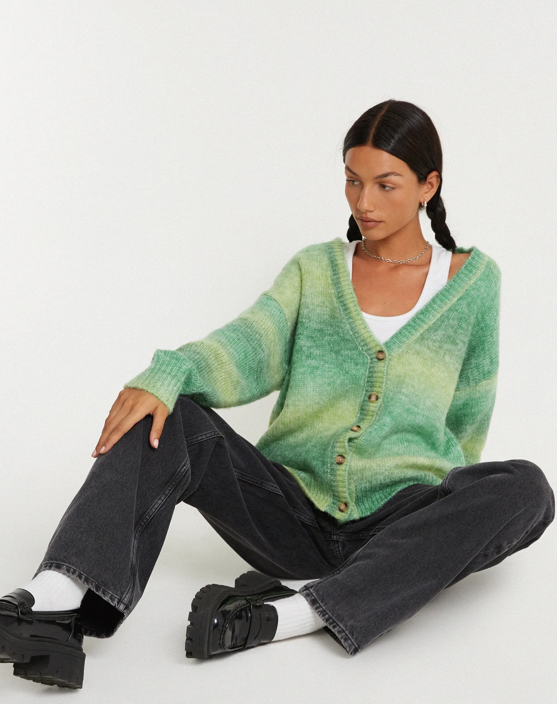 Uriela Cardi in Wool Green sold by Motel Rocks