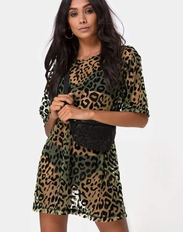 Harlow Dress in Lime Animal Flock sold by Motel Rocks