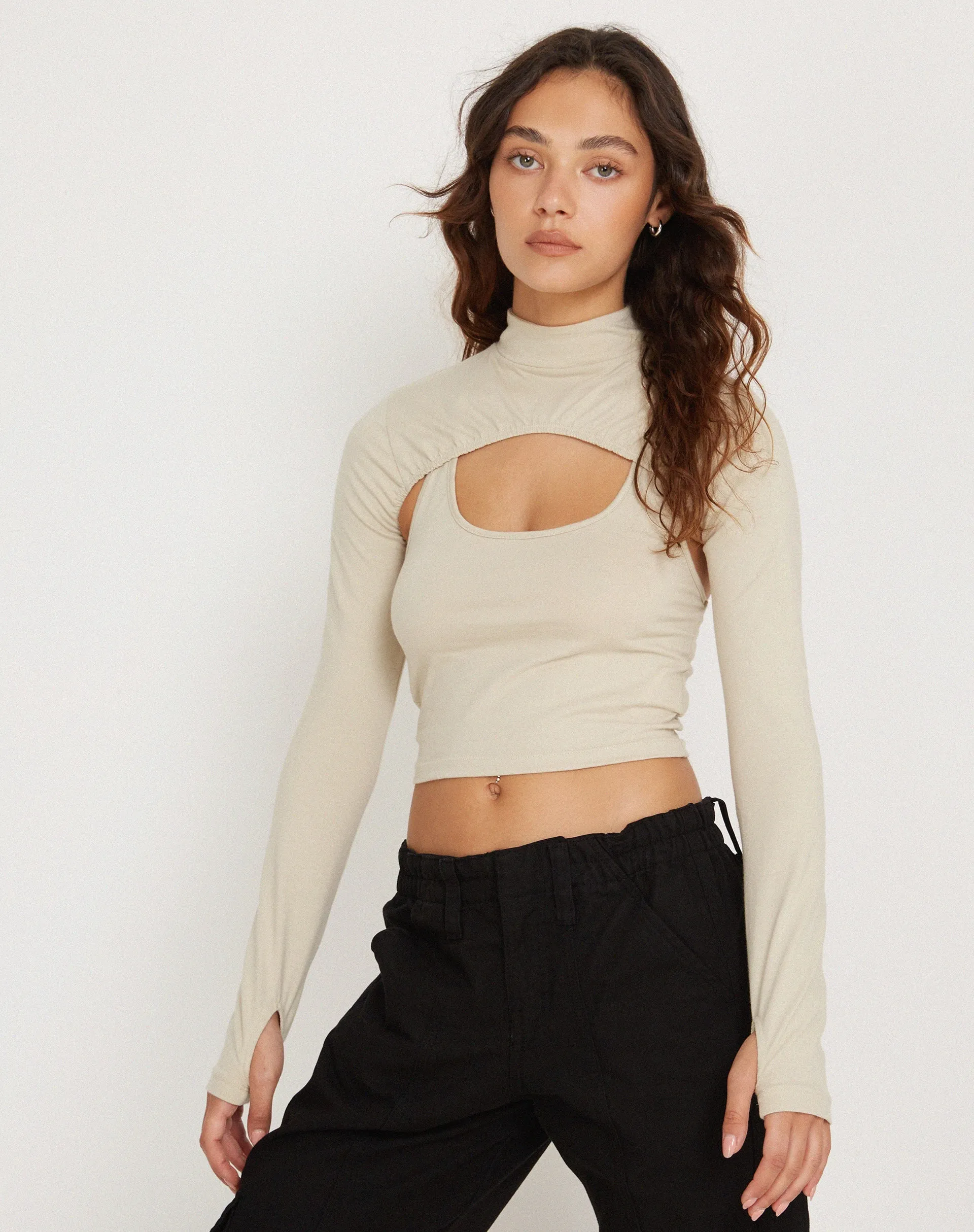 Raccet Long Sleeve Crop Top in Coconut Milk sold by Motel Rocks product image thumbnail 2